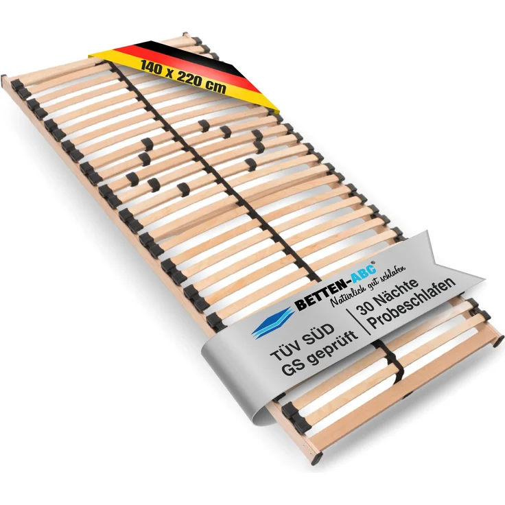 Max NV MZV – Lattenrost zur Selbstmontage mit 28 Leisten, durchgehender Holm, TÜV SÜD GS, Größe: 140x220 – Bild 1