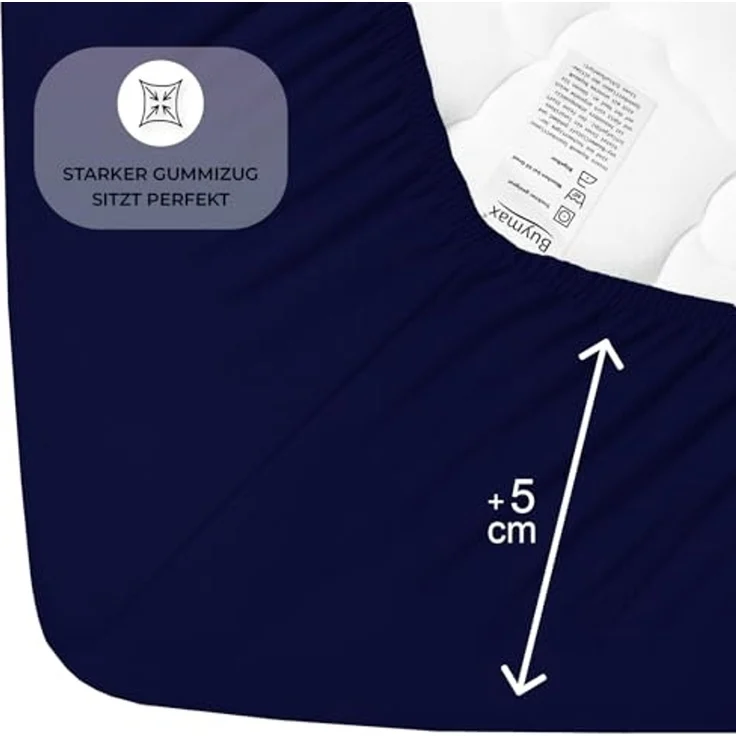 Buymax Spannbettlaken Topper, Spannbetttuch für Topper bis 9 cm Höhe, 100% Baumwolle Jersey, Marineblau, Topper 120x200 cm, 1 – Bild 4