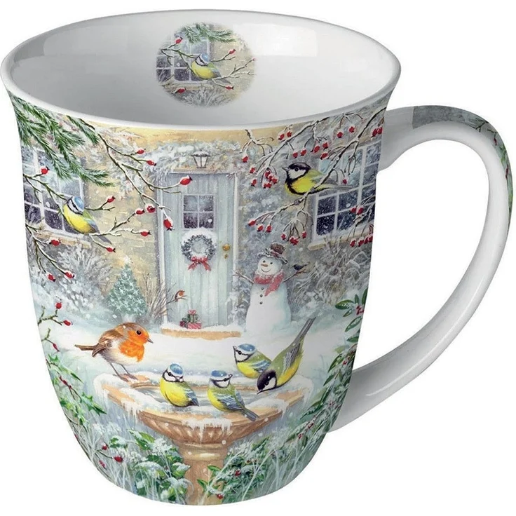 Ambiente Luxury Paper Products Becher Sommer, Blumen, Tiere, Pflanzen, Bäume, Herbst, Mug, Kollektion, 1-tlg, Porzellan Tasse, Becher 0,4 l Freudenbad- Vögel, Rotkehlchen, Schneemann, Themen Tiere, Schnee - Eis Jahreszeit Winter, Winter, Geburtstag, Ho... – Bild 2