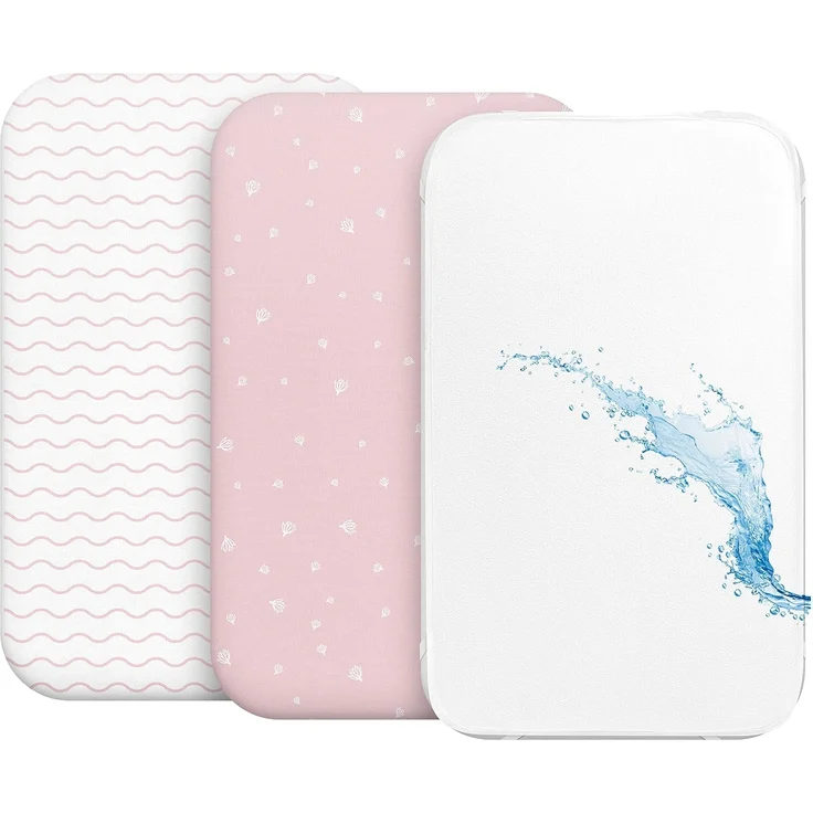 2X Spannbettlaken aus 100% Baumwolle mit Gummiband - 1X Matratzenschoner aus 100% wasserdichtem Material - 3er-Set - 55x90 cm - Rosa – Bild 1