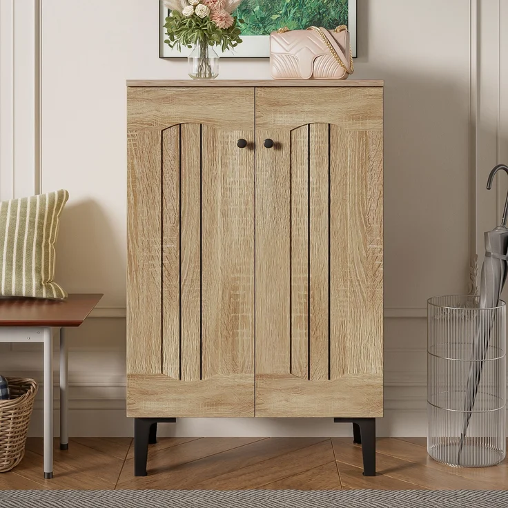 Schuhschrank, Holzfarbe aus Spanplatte mit Doppeltüren & Ablagefläche, 60x31,5x95 cm – Bild 9