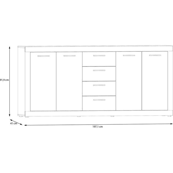 Forte BACCIO Kommode 200, modernes Sideboard mit 4 Schubladen und Türen, Holzwerkstoff, Artisan Eiche Holzdekor | Weiß, 197,1 cm breit x 91,9 cm hoch x 41 cm tief – Bild 6