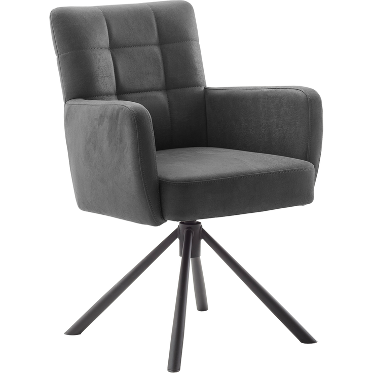 Wohn Schick WINSTON Armlehnenstuhl, anthrazit,Gestell: Mattschwarz lackiert,Luxus-Komfortsitz, 360° drehbar, - H 88 cm x T 66 cm x B 62 cm