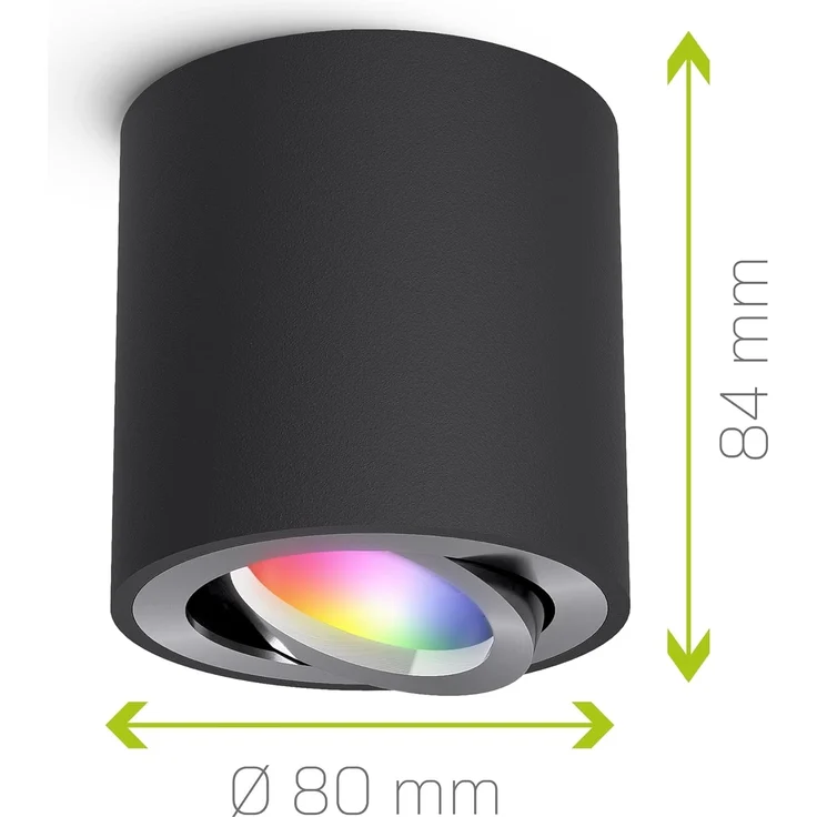 linovum LED Aufbaustrahler CORI Aufbauspot schwarz gebuerstet schwenkbar mit Smart GU10 RGB LED, RGB – Bild 5
