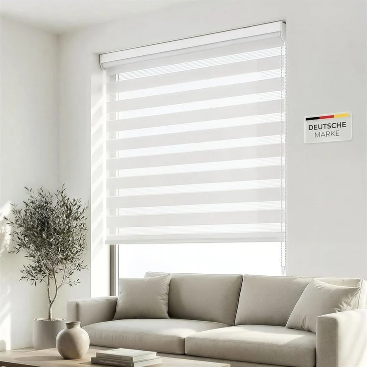 Doppelrollo Premium Doppelrollo / Duo Rollo, 85 x 175 cm, weiß, Victoria M, blickdicht, ohne Bohren, freihängend, verschraubt, Lichtdurchlässig und verdunkelnd mit Kettenzug Wand- o. Deckenmontage – Bild 1