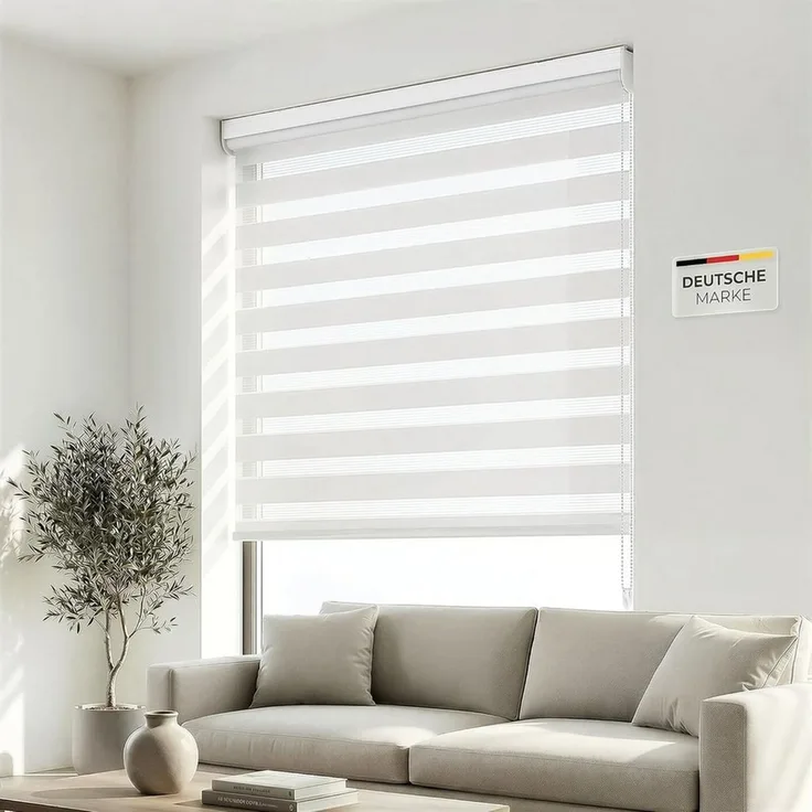 Doppelrollo Premium Doppelrollo / Duo Rollo, 85 x 175 cm, weiß, Victoria M, blickdicht, ohne Bohren, freihängend, verschraubt, Lichtdurchlässig und verdunkelnd mit Kettenzug Wand- o. Deckenmontage