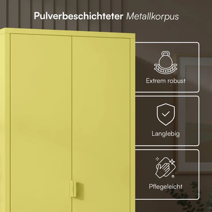 skølm 'Ituri' Kleiderschrank, Metall, 170x45x80 cm, gelb, Garderobe mit 4 Fächern und 2 Kleiderstangen – Bild 4
