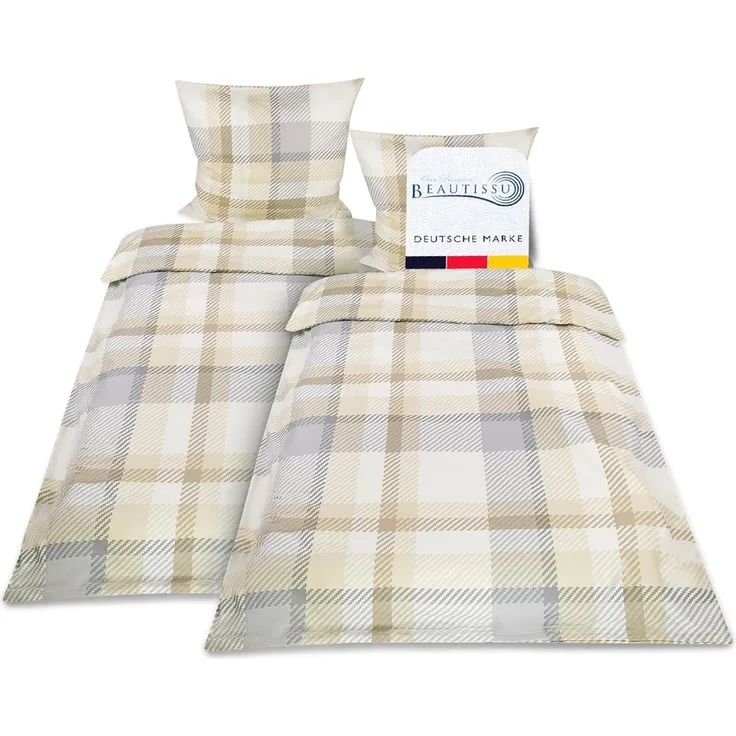 Beautissu 4tlg Bettwäsche Mira Beige 220cm, 155cm