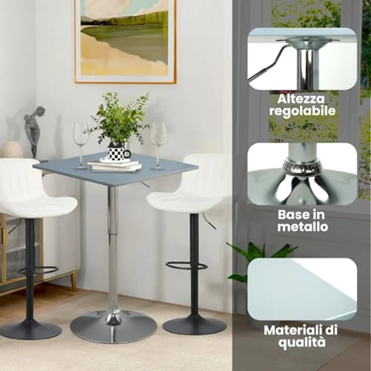 Brigros WeHome - Bartisch, hoher Couchtisch, höhenverstellbarer Couchtisch, quadratischer oder runder Tisch, Küchentisch erhältlich (Grau, Quadrat) – Bild 5
