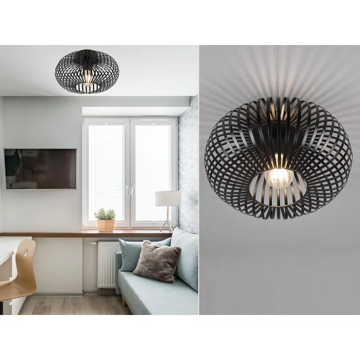 LED Deckenleuchte Gitter Lampenschirm Metall in Schwarz, Ø 30cm