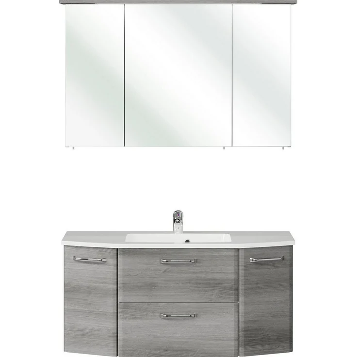 Saphir Badmöbel-Set Quickset 2-teilig, Mineralmarmor-Waschtisch mit LED-Spiegelschrank, (2-St), Badezimmer Set inkl. Türdämpfer, 5 Türen, 1 Klappe, 1 Schublade – Bild 5