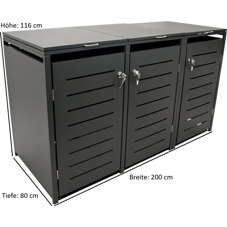 DEGAMO KÖLN Mülltonnenbox 3-er, Stahl verzinkt, anthrazit, 200x80x116cm für 3x Tonnen bis 240 Liter – Bild 5