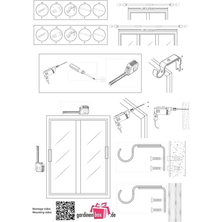 Gardinenbox Gardinenstange, Ø 25 mm, 1-läufig, ausziehbar, mit Bohren, geklemmt, Metall, Ausziehbare Gardinenstange »Köln« 91-182 cm Ø22/25 mm Komplettset zum – Bild 2