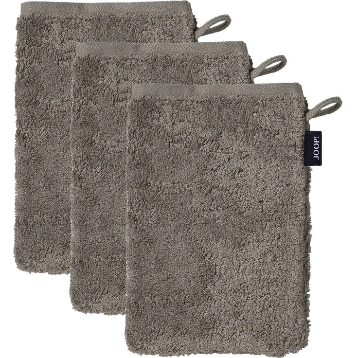 JOOP! Waschlappen, 3er Pack - Waschhandschuh, Doubleface, Walkfrottier Braun/Grau 16x22cm – Bild 1