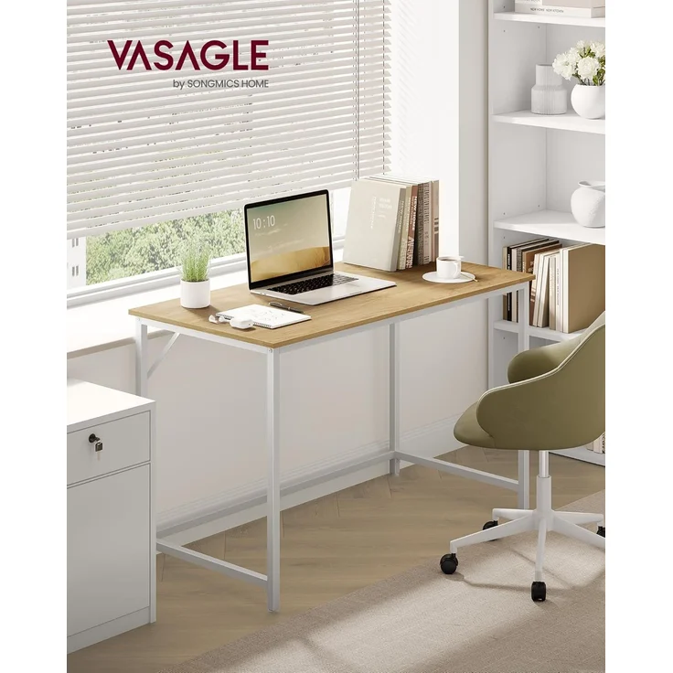 Vasagle Schreibtisch, Computertisch, Bürotisch, für Arbeitszimmer, Schlafzimmer, 60 x 120 x 76 cm, moderner Stil, Metallgestell, natureichenfarben-perlweiß LWDDE039W70 – Bild 2