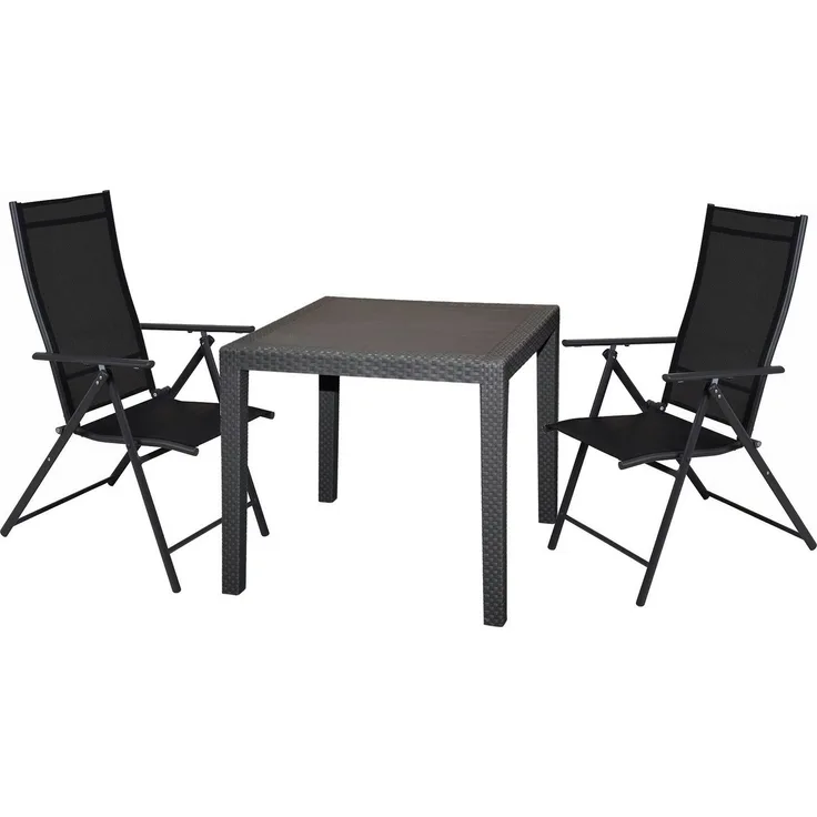 Koopman Garten-Essgruppe Gartenmöbel Sitzgruppe Balkonmöbel Terrasse Antrazit, (3-tlg), Set, Tisch, 2 x Hochlehner, 3 Tlg