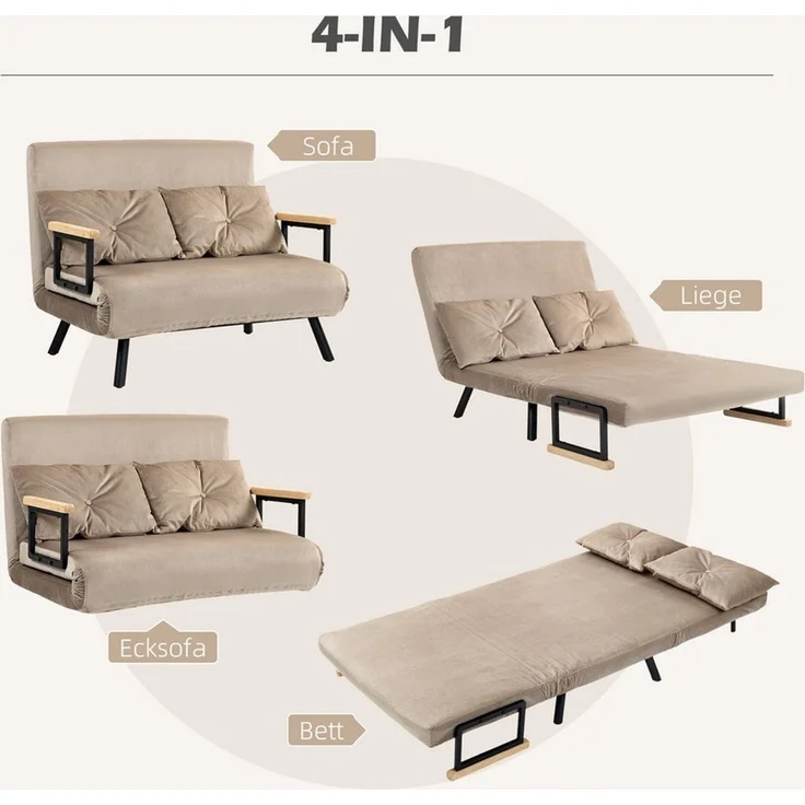 HOMCOM Schlafsofa Polystersofa mit Samtoptik und Rückenkissen, Klappbett 1 Teile, mit Verstellbarer Rückenlehne, Blau – Bild 3