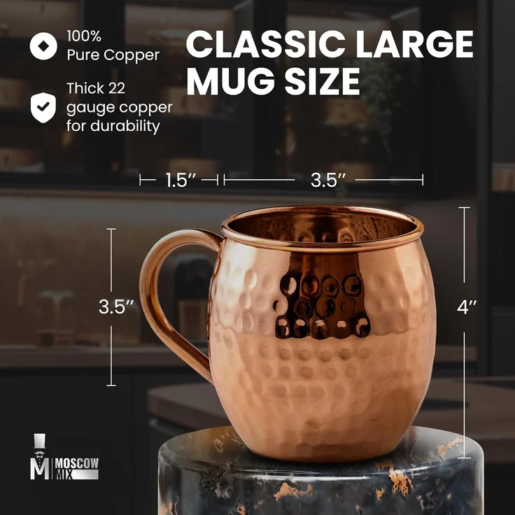 Moscow Mule Kupferbecher mit 4 Trinkhalmen und Schnapsglas Set von 4 handgefertigten, lebensmittelechten, reinen Kupferbechern Bonus Schnapsglas und 4 Kupfer Trinkhalme attraktive Box – Bild 4