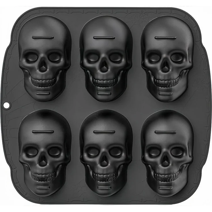 FOUORTUNATE-BEE Backform Halloween Silikonform mit 6 Totenköpfen für Eis Kuchen Schokolade Deko, Totenkopf Backform für Halloween Geburtstag Party Eis und Süßigkeiten – Bild 1