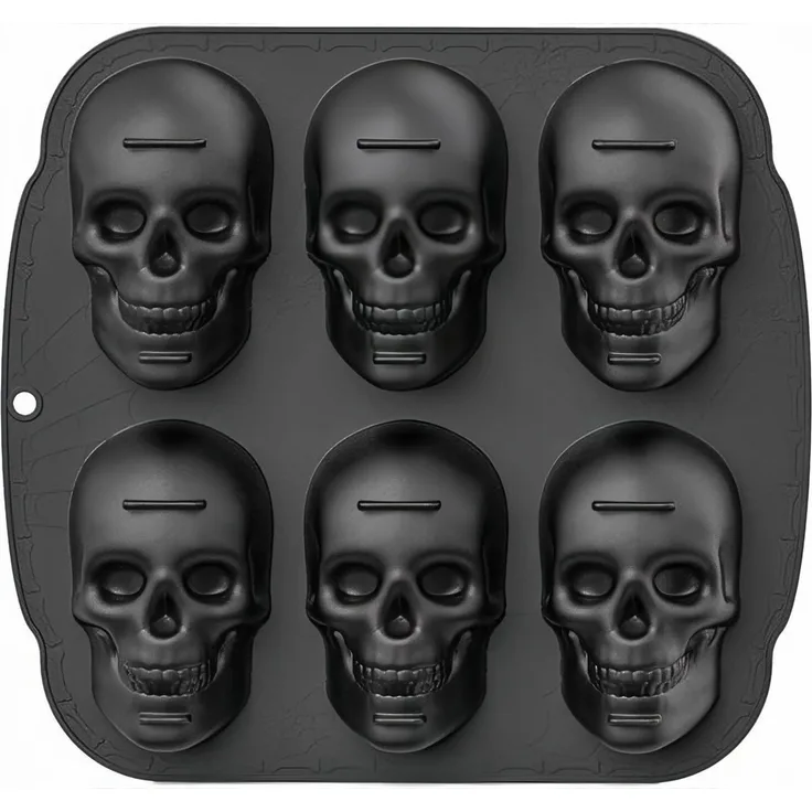 FOUORTUNATE-BEE Backform Halloween Silikonform mit 6 Totenköpfen für Eis Kuchen Schokolade Deko, Totenkopf Backform für Halloween Geburtstag Party Eis und Süßigkeiten