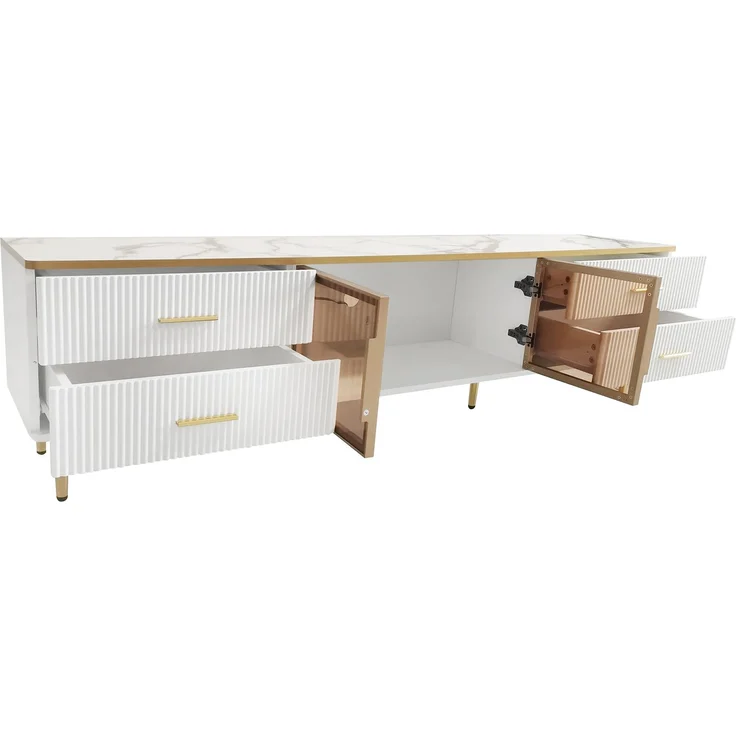 TV-Lowboard aus Spanplatte mit LED & Glasfront, 170x37x47,5 cm, Weiß – Bild 7