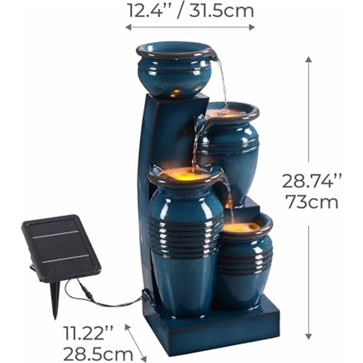 Teamson Home Gartenbrunnen Solarbrunnen in Schalenform Polyresin blau H73 cm – Bild 5
