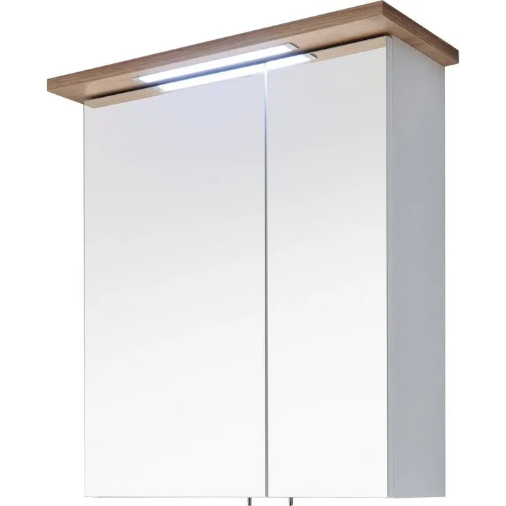 Saphir Spiegelschrank Quickset 923 Badschrank, 2 Spiegeltüren, 2 Einlegeböden, 60 cm breit inkl. LED-Beleuchtung, Türdämpfer, Schalter-/Steckdosenkombination