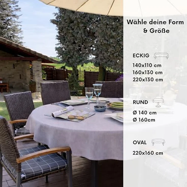 Brandsseller Gartentischdecke 160x220 cm Tischdecke mit Paspel Outdoor Tischtuch oval Weichschaum für Garten, Terrasse, Balkon wetterfest rutschfest - Hellgrau – Bild 5