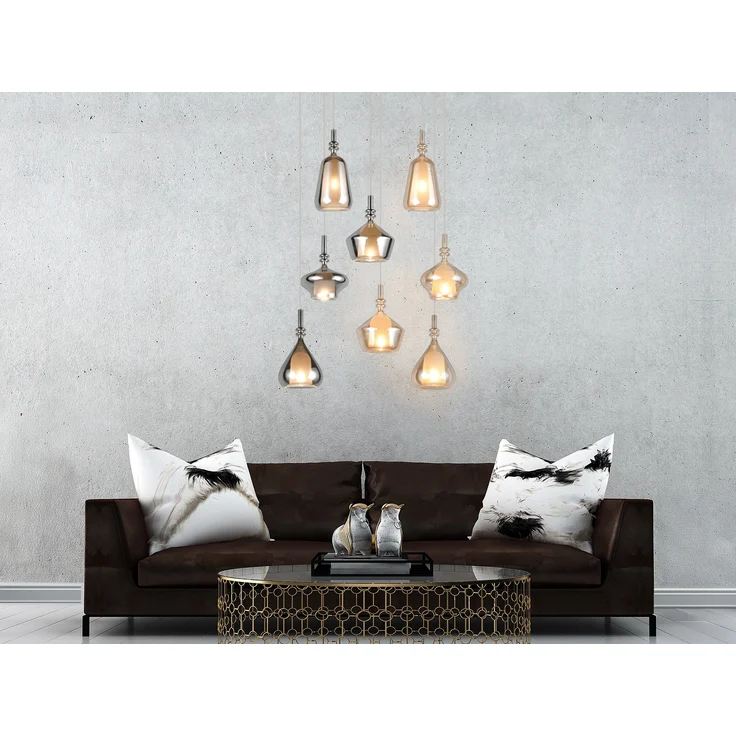 LED Cluster Pendelleuchte 8-flammig Glas Bernstein & Chrom verspiegelt, Ø 72cm – Bild 1