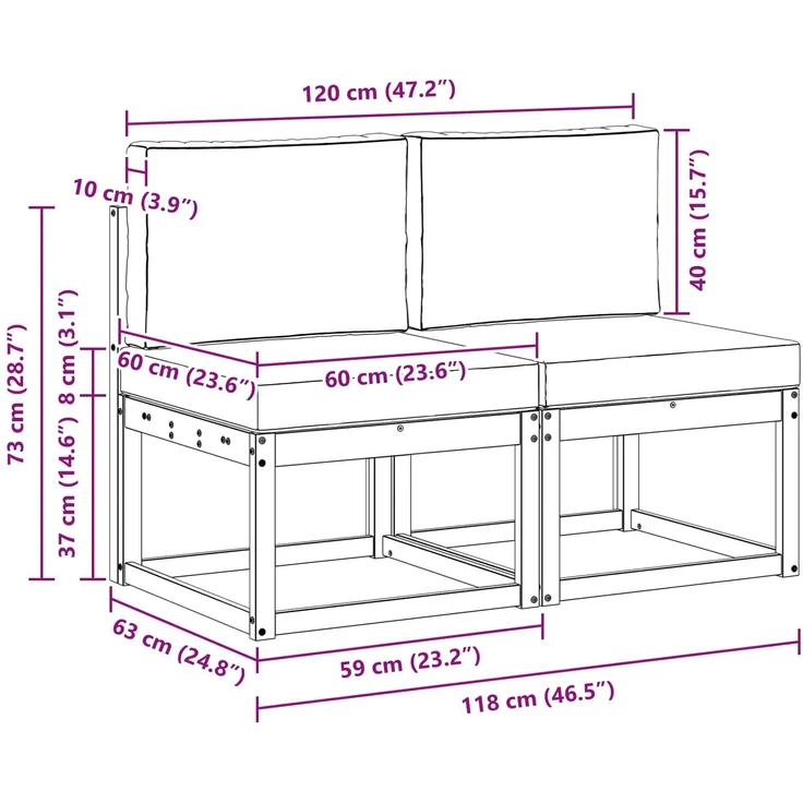 vidaXL 2 Stück Outdoor Mittelsofa Massivholz Akazie 900459 – Bild 9