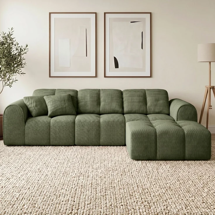 skølm 'Vanaheim' Sofa 3 Sitzer mit Hocker & 2 Kissen, Cloud Sofa dunkelgrün, Chenille-Stoff, Vollschaumcouch mit Federkern und Vakuum-Kompression, kein Aufbau erforderlich – Bild 8