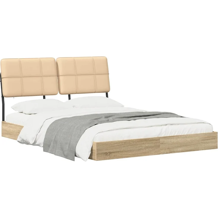 vidaXL Bettgestell mit Kopfteil Sonoma-Eiche und Creme 135 x 190 cm 8003103 – Bild 2