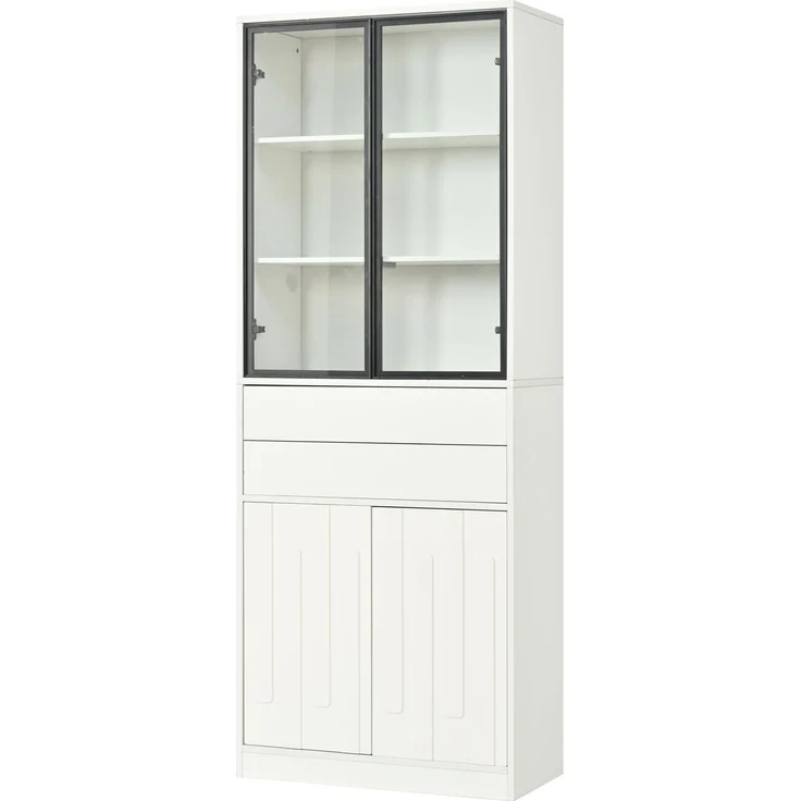 Vitrinenschrank 70x34x180 cm mit LED-Glasvitrine, 2 Schubladen, Weiß – Bild 6