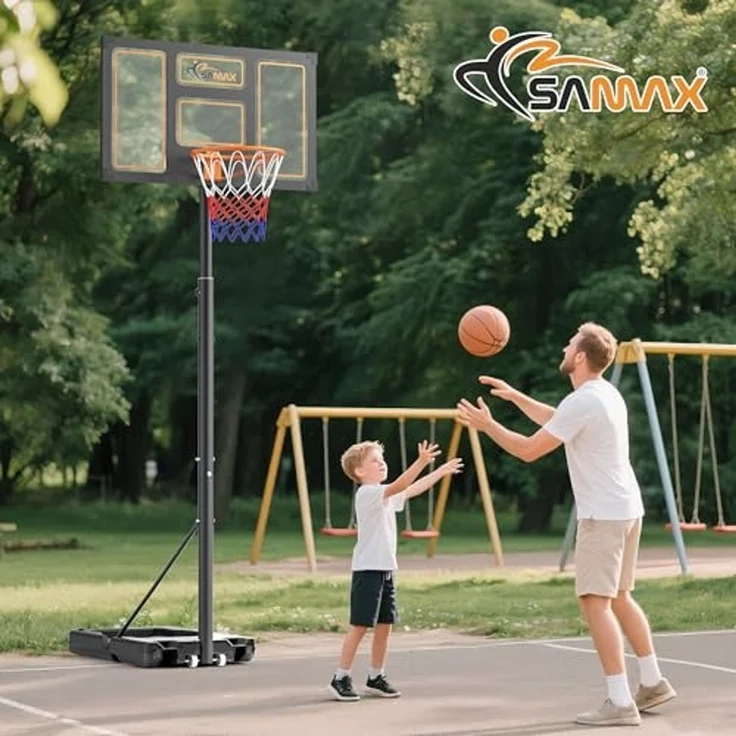 SAMAX Basketballkorb / Basketballständer 100-305 cm höhenverstellbar mit Rollen inkl. Netz – Bild 7