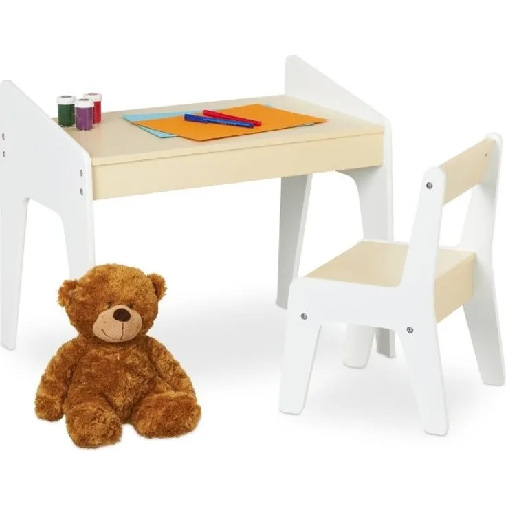 Relaxdays Kindersitzgruppe mit Stuhl, Holz weiß, 51 x 60,5 x 37 cm