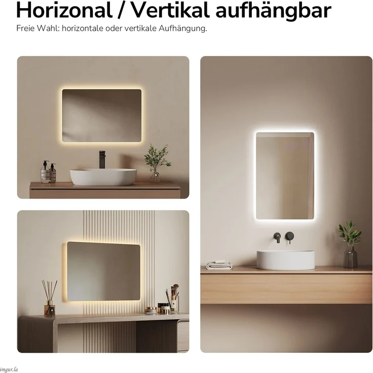EMKE LED Badspiegel mit Beleuchtung Kaltweiß/Warmweiß Beschlagfrei 60x40cm Knopfschalter Wandspiegel – Bild 8