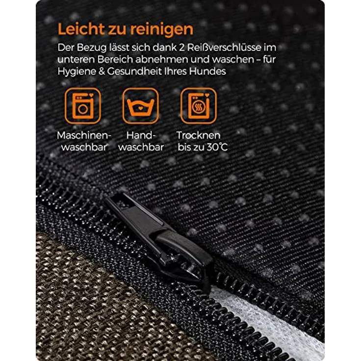 Feandrea Hundebett, Hundekissen in Leinenoptik, Hundekorb, erhöhte Ränder, rutschfeste Unterseite, Bezug abnehmbar waschbar, M, für kleine Hunde, 70 x 55 x 21 cm, braun PGW10CC – Bild 8