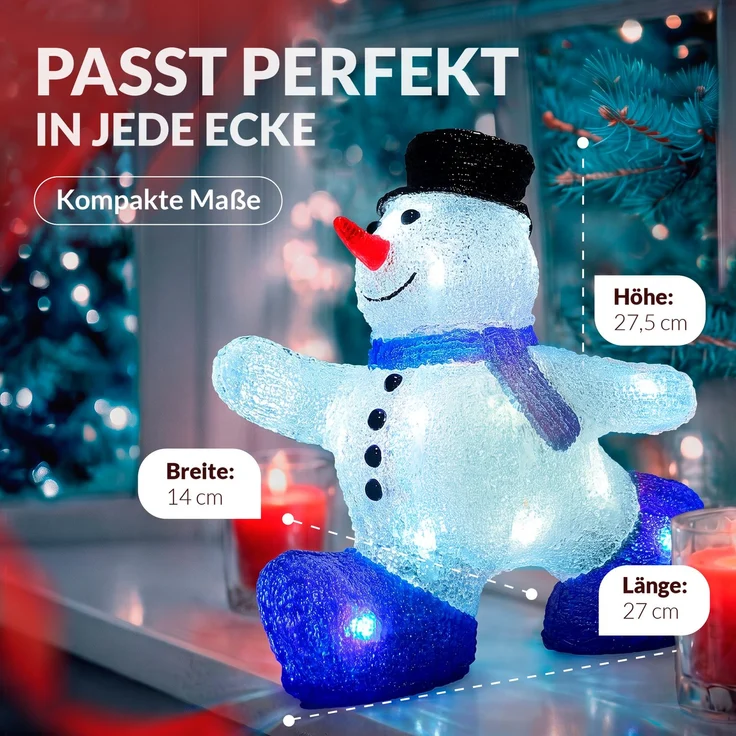Deuba Schneemann Acryl Figur Außen beleuchtet Weihnachtsdeko Weihnachten Weihnachtsfigur – Bild 3