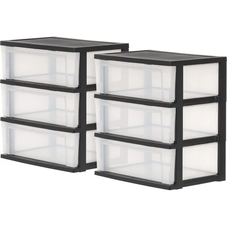 Iris Ohyama, Aufbewahrungsschänke aus Plastik, 2 Schränke, 3 Schubladen von 34L pro Truhe, Schwarz, Robust, für Schreibtisch, Garage, Schlafzimmer, BPA frei, Truhe, Box, NSW-603