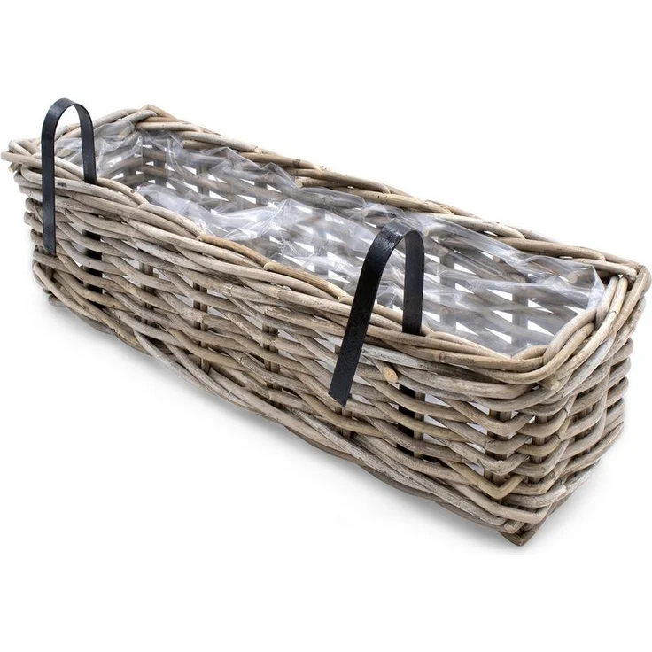 Spetebo Balkonkasten Rattan Balkonkasten natur (Set, 2 St, Holz Blumenkasten), Weide Pflanzkorb mit Halterung – Bild 2