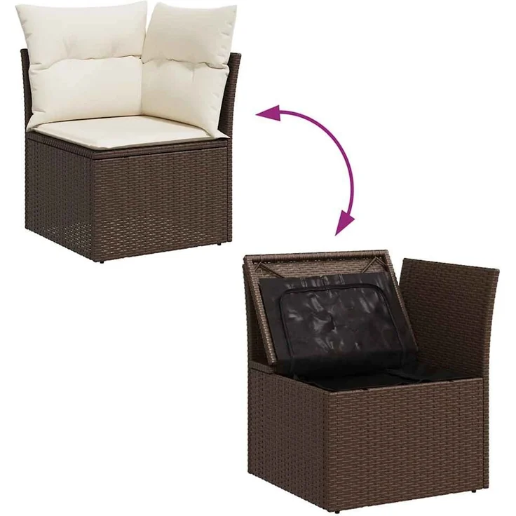 vidaXL 5-tlg. Garten-Sofagarnitur mit Kissen Braun Poly Rattan 3326154 – Bild 7