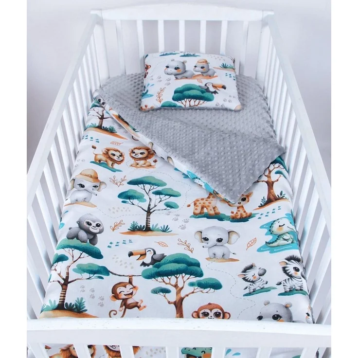 Babydecke BABYLUX Babydecke Krabbeldecke MINKY Kuscheldecke 75x100 cm+KISSEN, BabyLux, K148 - Grau + Dschungel – Bild 1