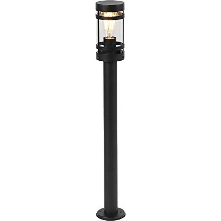 Qazqa Gleam Pollerleuchte, moderne Wegeleuchte in Schwarz, max. 60W, E27, dimmbar, 80cm, IP44, geeignet für LED