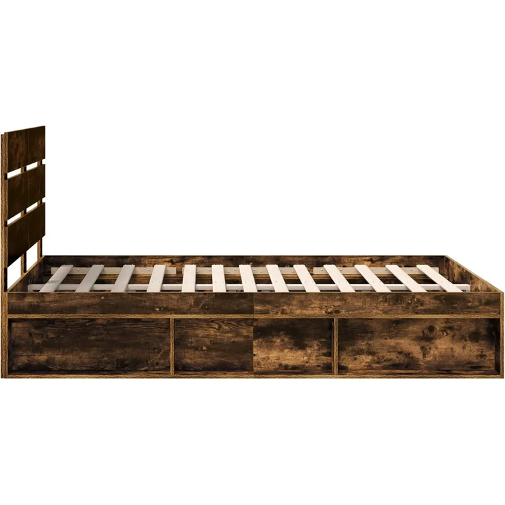 vidaXL Bettrahmen Geräucherte Eiche 140 x 190 cm Massives Kiefernholz 3411748 – Bild 7