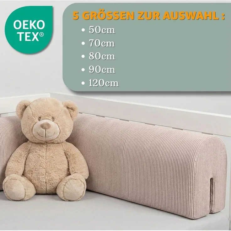 Bettkantenschutz für Kinderbetten 70 cm - Schutz für Bettrahmen Baby Bett rausfallschutz für boxspringbett bettgitter mit Bezug Kantenschutz Kinder Babybett Hellgrau