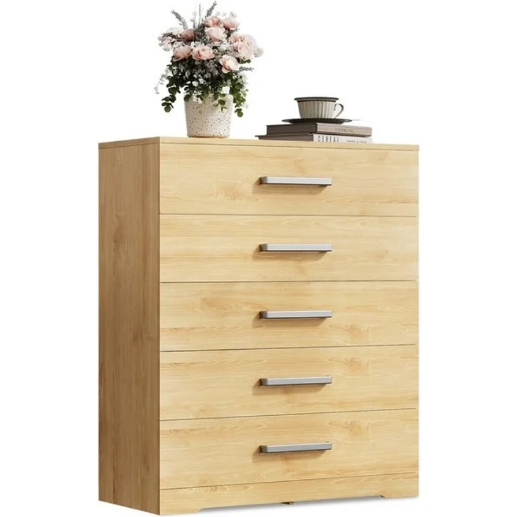 WLIVE Kommode mit 4/5 Schubladen, Moderne Schubladenkommode (Packung, Modernes Sideboard mit 5 Schubladen und 4 Fächern, Breite 75 cm), Vielseitiger Schubladenschrank für Schlafzimmer, Flur & Kinderzimmer – Bild 4