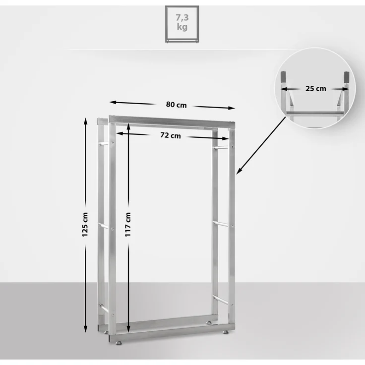 DELUKE® Kaminholzregal innen Metall SATLO - für Feuerholz Brennholzregal innen Kaminholzständer Kaminholzhalter Feuerholzregal InnenEdelstahl, 25x80x125cm – Bild 2