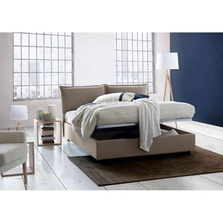 Talamo Italia - Doppelbett Denise, Bettkasten mit Stoffbezug, 100 % Made in Italy, Öffnung vorne, inklusive Matratze 160 x 190 cm, Taupe – Bild 4