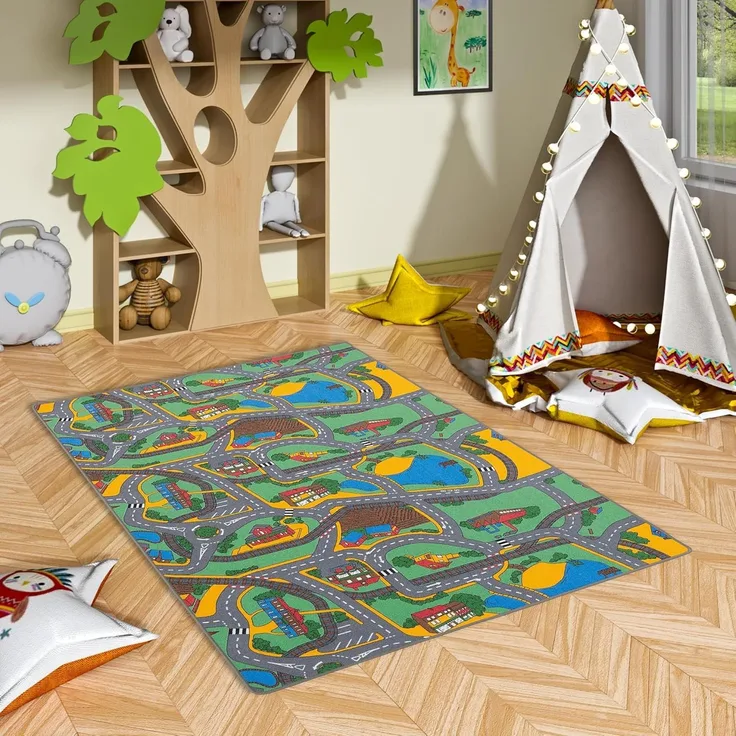 Snapstyle Kinder- und Spielteppich, 100% Polyamid, Straßenteppich, 133x133 cm