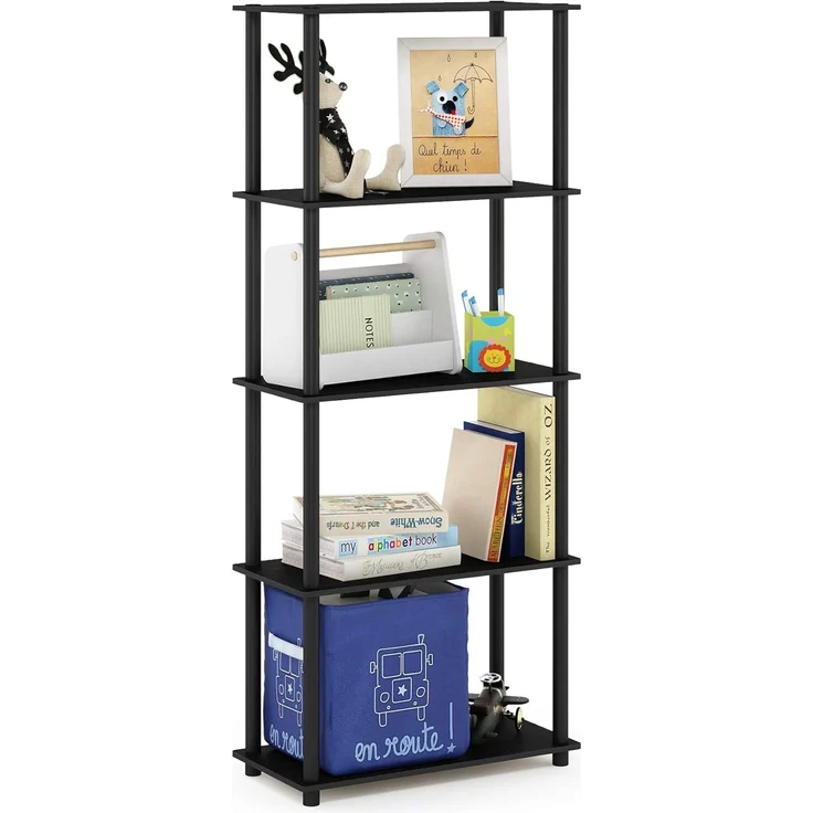 Furinno Turn-N-Tube 5-stufiges Mehrzweck-Regal, Bücherregal, Aufbewahrungsregal, mit Runde Rohre, Americano/Schwarz, 59. 9 (Breite) x 145. 8 (Höhe) x 29. 5 (Tiefe) cm